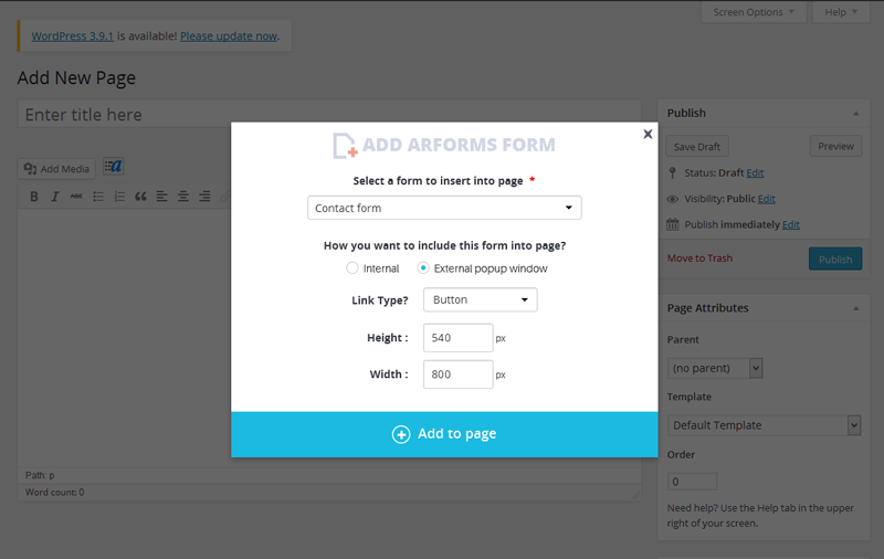  ARForms To Add Form Using External Popup Option By Selecting Button 