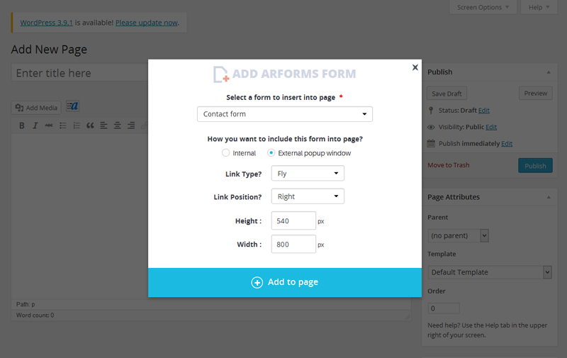  ARForms To Add Form Using External Popup Option By Selecting Fly 