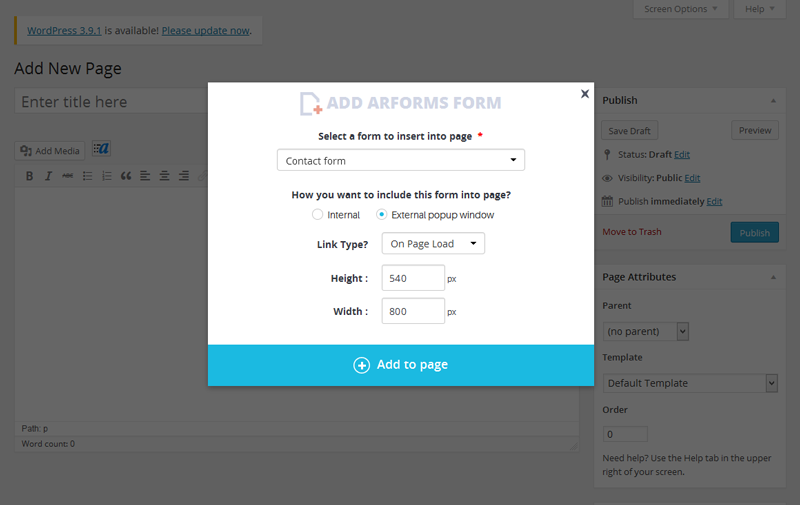  ARForms To Add Form Using External Popup Option By Selecting on Page Load 