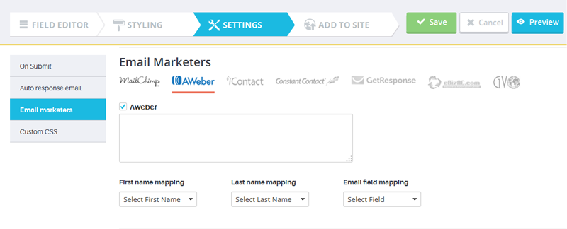  ARForms Form Email Marketers Settings 