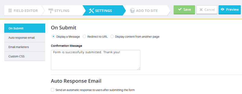 ARForms Form OnSubmit Settings 