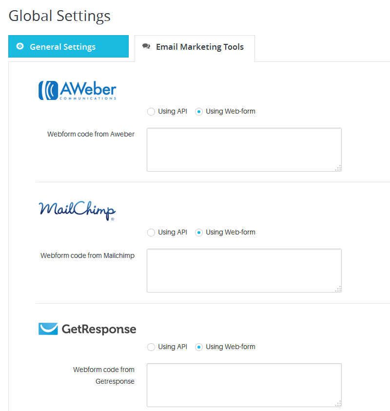ARForms Global Settings ( Email Marketing Tools Settings )