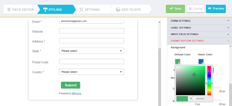  ARForms Submit Button Styling 