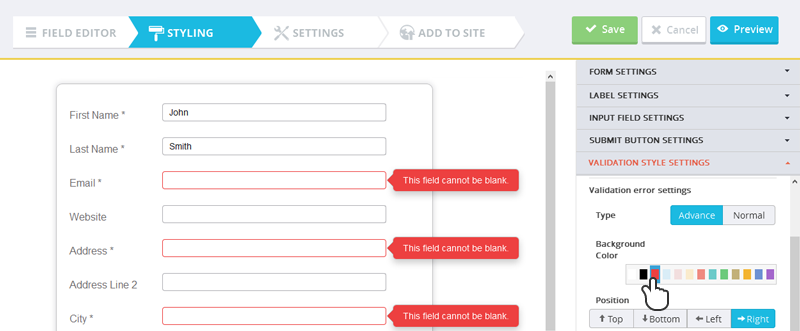  ARForms Validation Style Settings 
