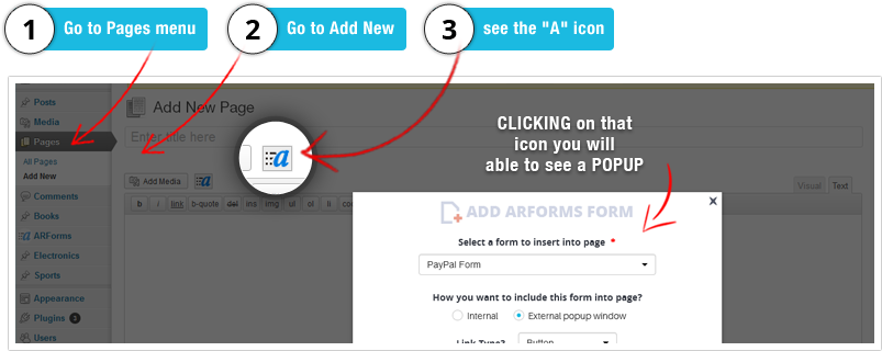  ARForms Insert Form into Page/Post 